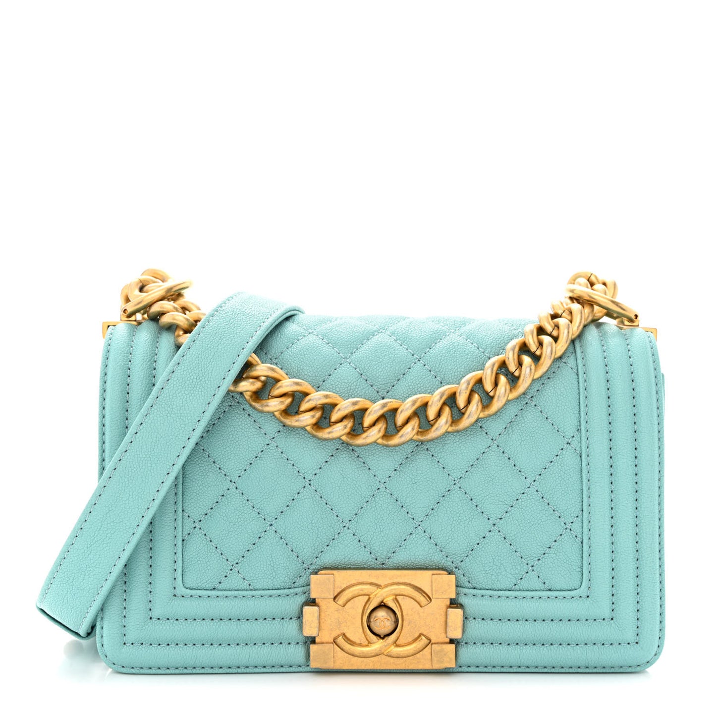 Caviar Quilted Small Boy Flap Light Blue