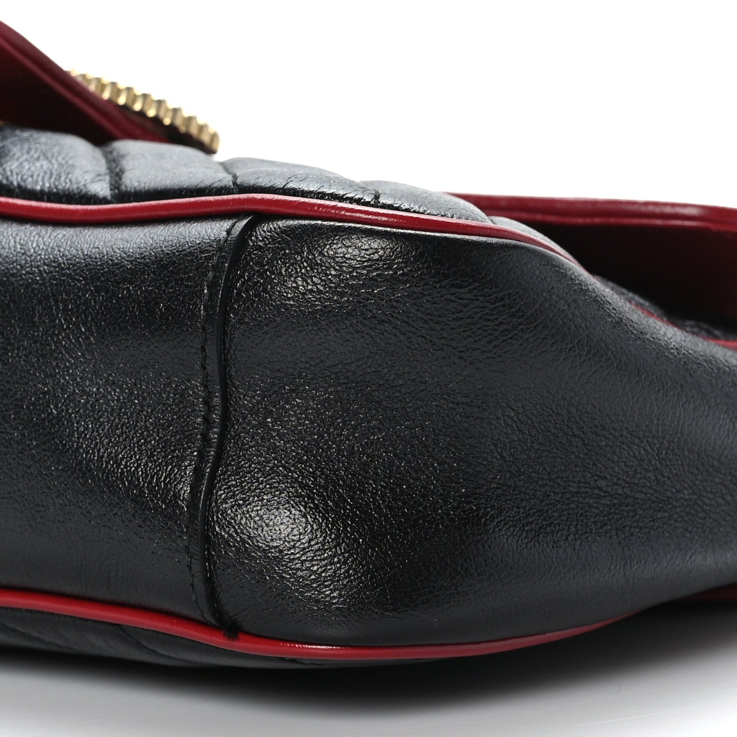 Gucci Vintage Effect Calfskin Matelasse Diagonal Small Torchon GG Marmont Shoulder Bag Black Romantic Cherry 9 of 9