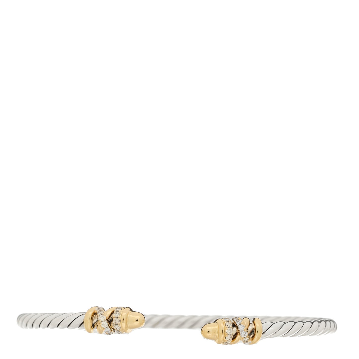Sterling Silver 18K Yellow Gold Diamond 3mm Petite Helena Cuff Bracelet