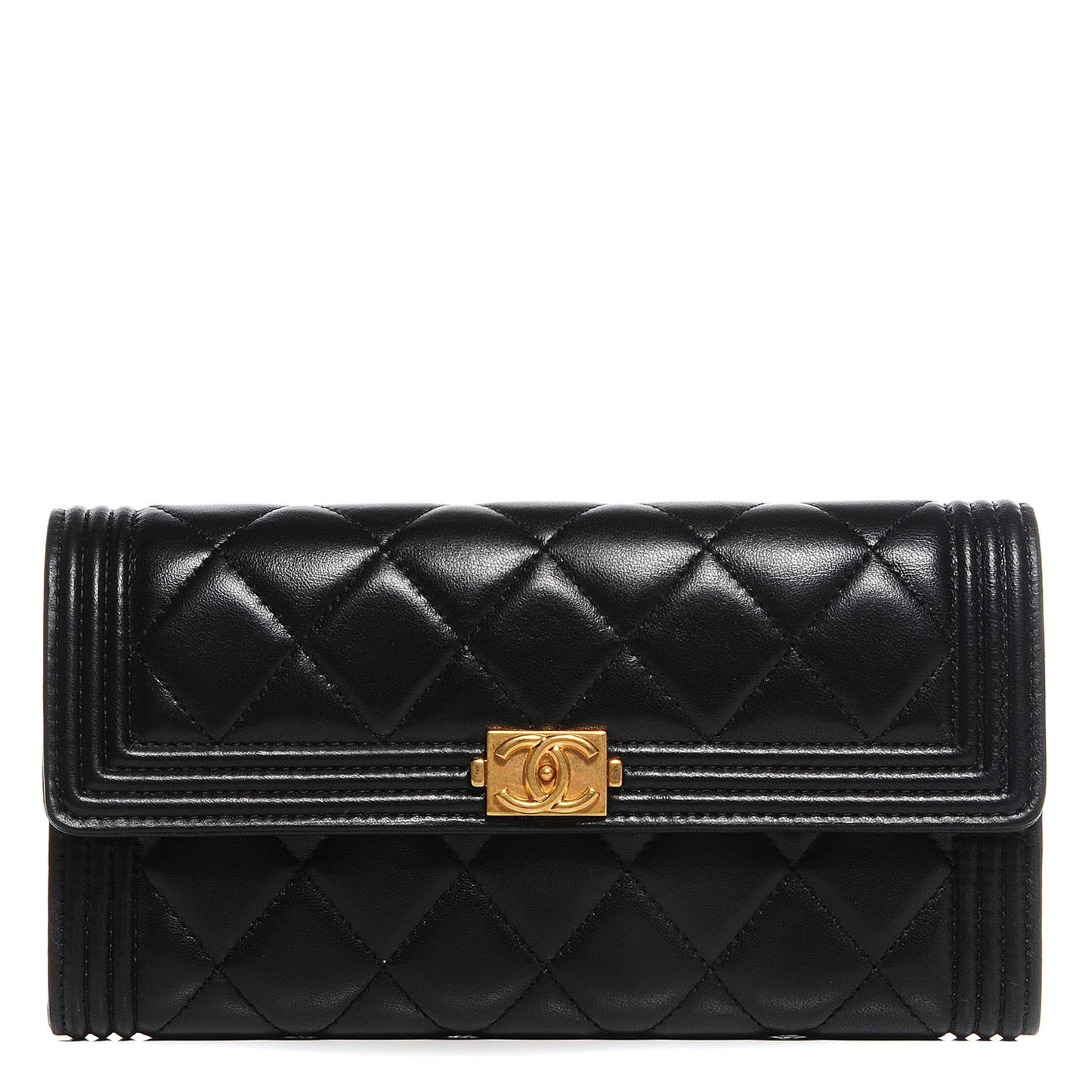 Lambskin Quilted Boy Flap Wallet Black