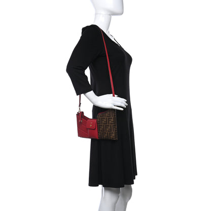 Fendi Vitello Grace Glazed Fabric FF 1974 3 Pocket Mini Crossbody Bag Fragola Mogano Panna 2 of 12