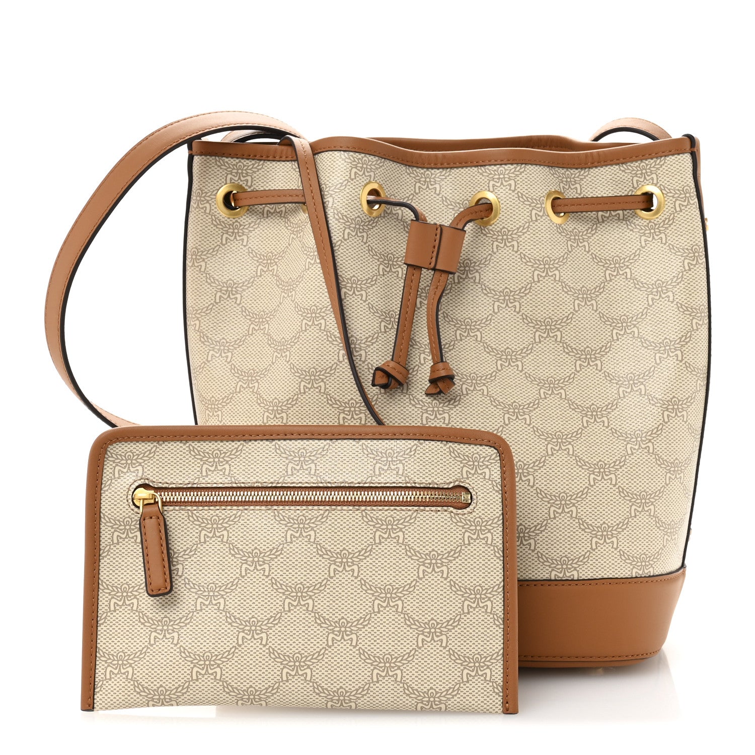 MCM Lauretos Spanish Calfskin Medium Himmel Drawstring Bucket Bag Oatmeal 3 of 10