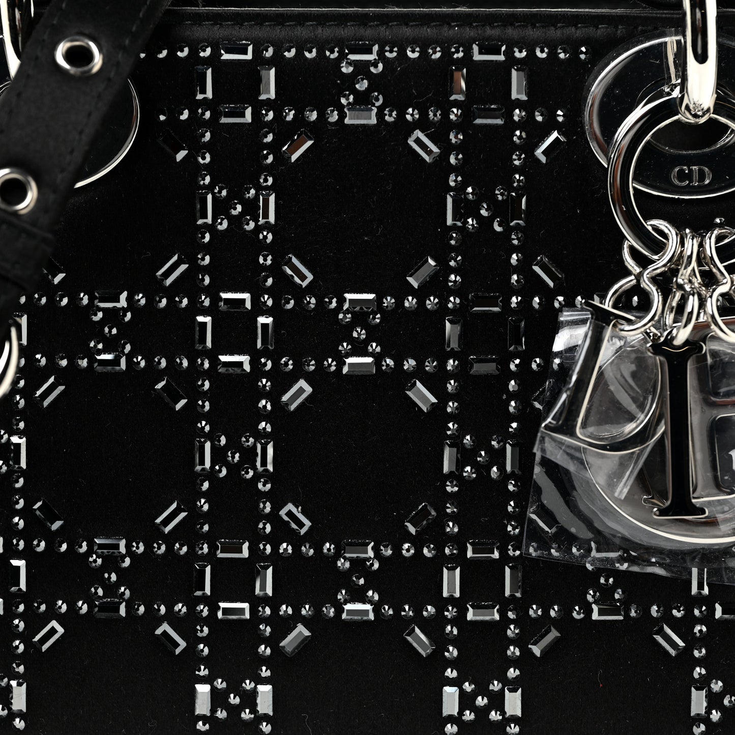 Satin Crystal Cannage Mini Lady Dior Black