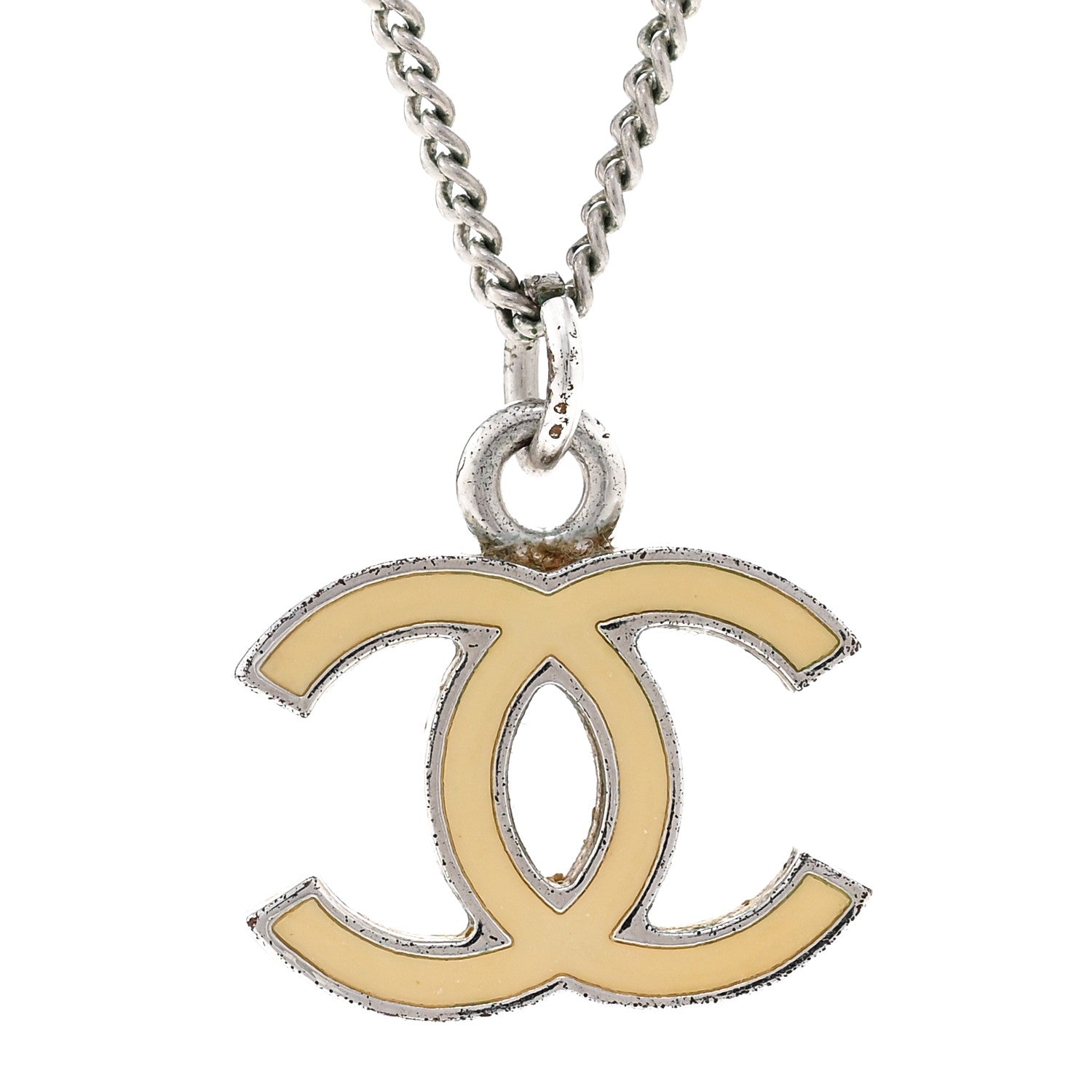 Chanel Enamel CC Pendant Necklace Yellow Silver 4 of 6
