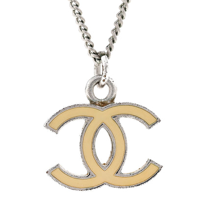 Chanel Enamel CC Pendant Necklace Yellow Silver 4 of 6