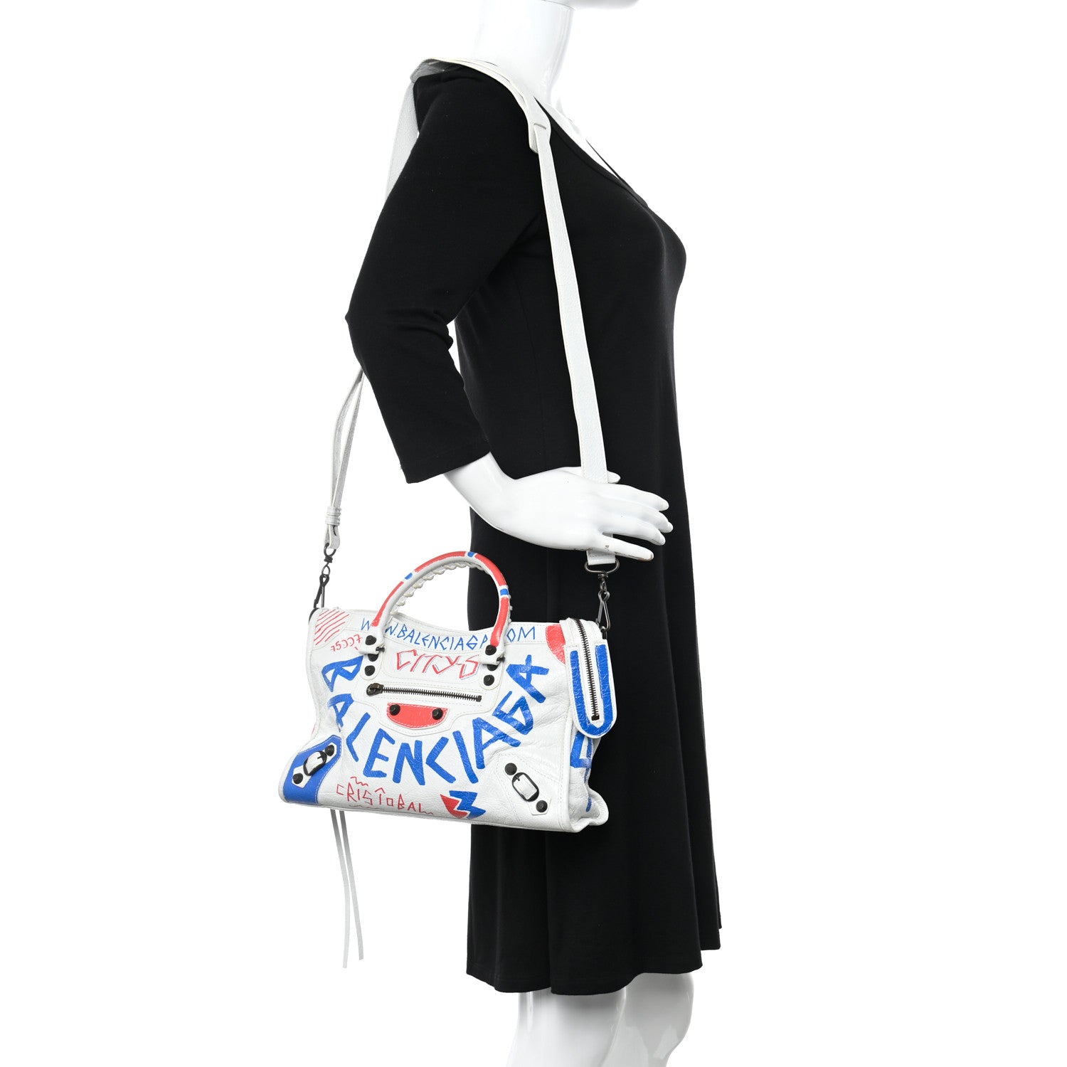 Balenciaga Agneau Graffiti All Over Classic Hardware S City White Bleu Rouge 2 of 13