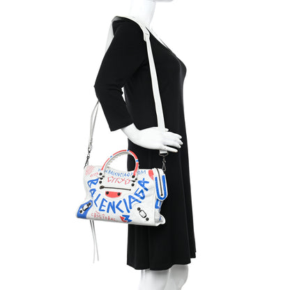 Balenciaga Agneau Graffiti All Over Classic Hardware S City White Bleu Rouge 2 of 13