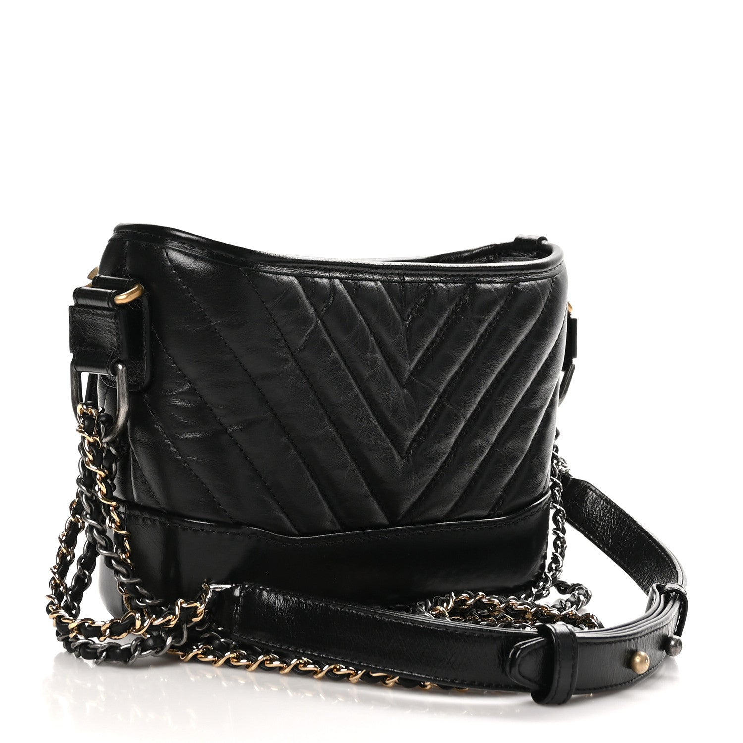 Chanel Aged Calfskin Chevron Quilted Small Gabrielle Hobo Black 3 of 11