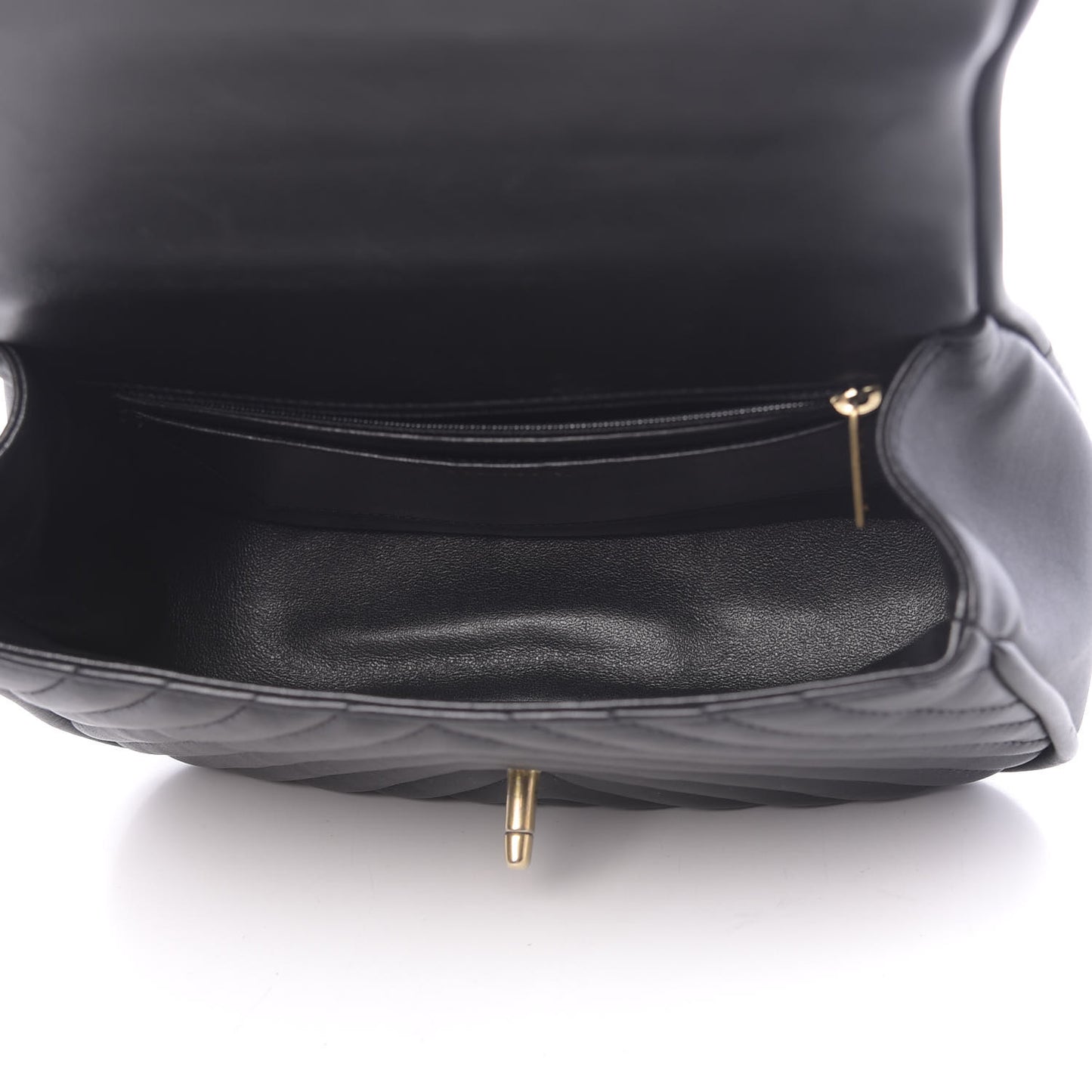 Lambskin Reverse Chevron Quilted Round Top Handle Flap Black