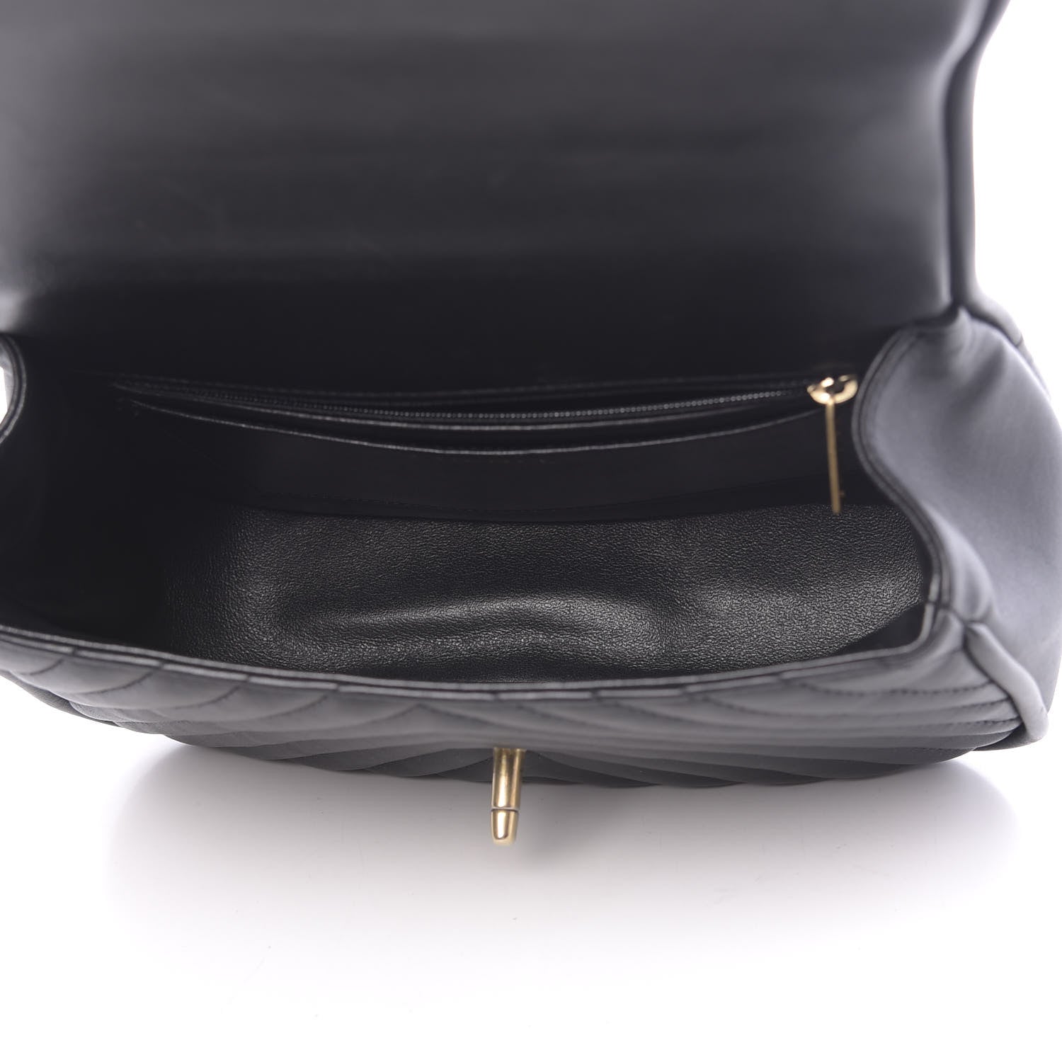 Chanel Lambskin Reverse Chevron Quilted Round Top Handle Flap Black 5 of 10