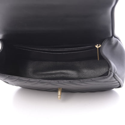 Chanel Lambskin Reverse Chevron Quilted Round Top Handle Flap Black 5 of 10