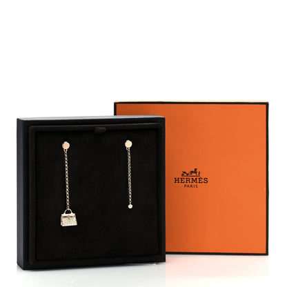 Hermes 18K Rose Gold Diamond Kelly Amulette Drop Earrings 5 of 5