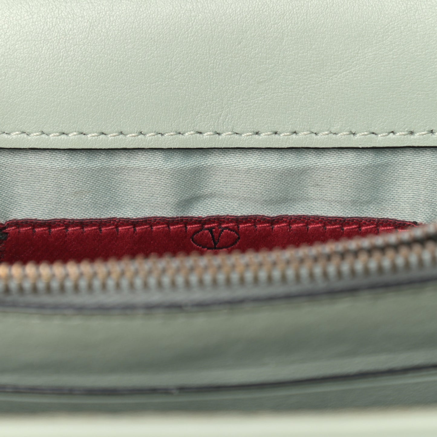 Calfskin Rockstud Wallet on Chain Water Green