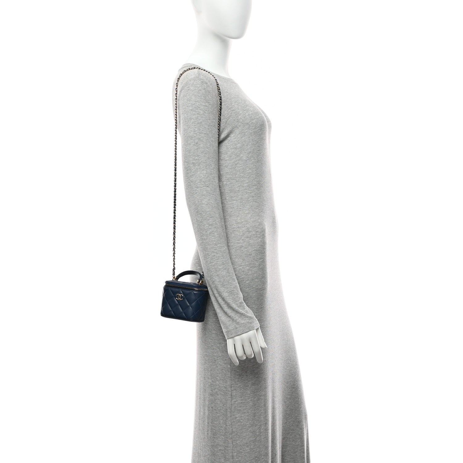 Chanel Lambskin Quilted Top Handle Mini Vanity Case With Chain Blue 2 of 11