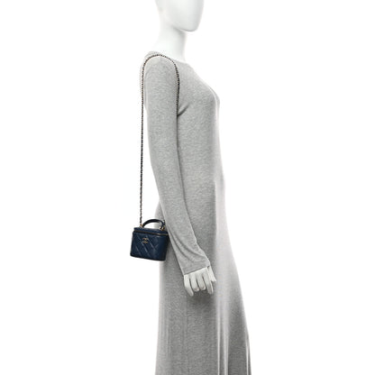 Chanel Lambskin Quilted Top Handle Mini Vanity Case With Chain Blue 2 of 11