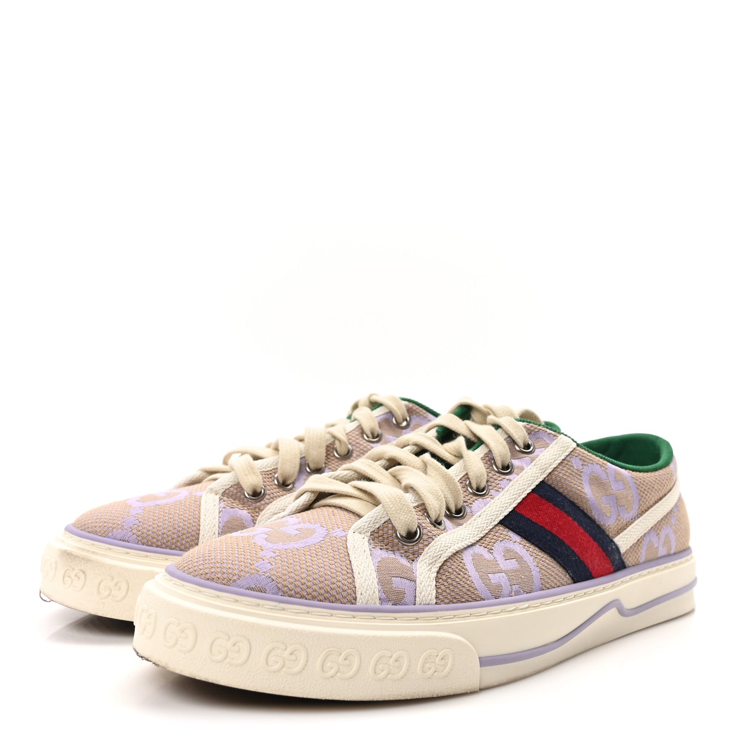Monogram Jumbo GG Web Womens 1977 Tennis Sneakers 40.5 Beige Lapis Mystic White