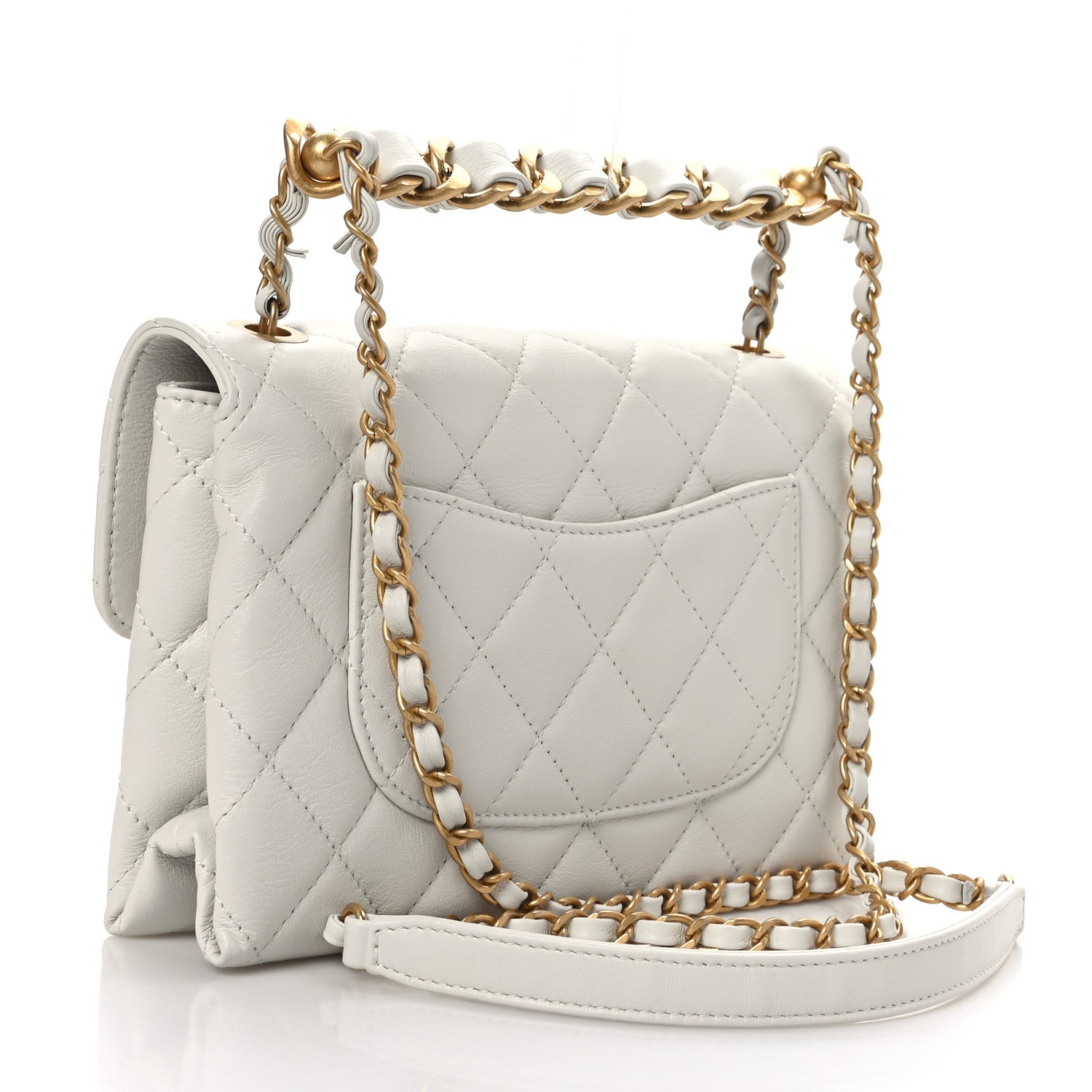 Chanel Lambskin Quilted Chain Bar Top Handle Flap White 3 of 9