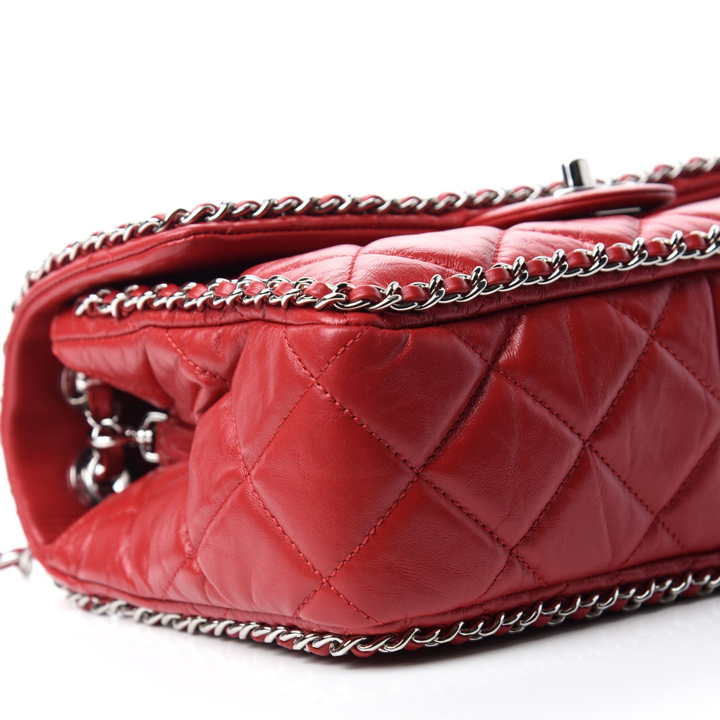 Crumpled Calfskin Medium Chain All Over Flap Red