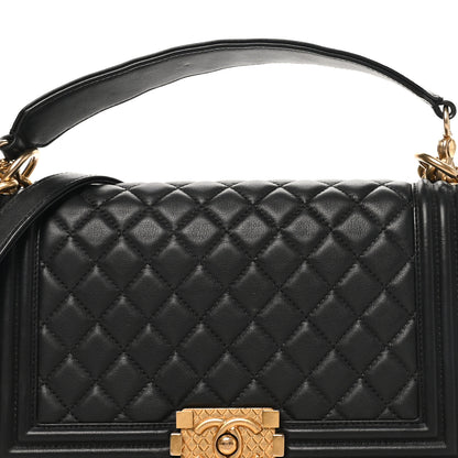 Chanel Calfskin Medium Boy Logo Top Handle Flap Black Black 8 of 10