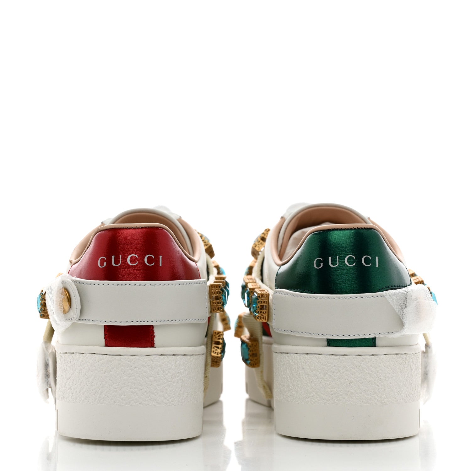 Gucci Calfskin Removable Crystals Bee Embroidered Ace Platform Sneakers 35 White 4 of 11