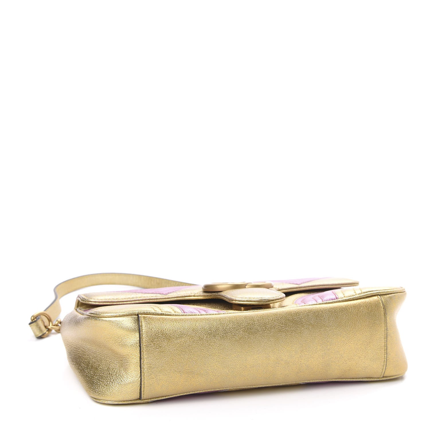 Gucci Metallic Calfskin Matelasse Small GG Marmont Shoulder Bag Gold Pink 4 of 11