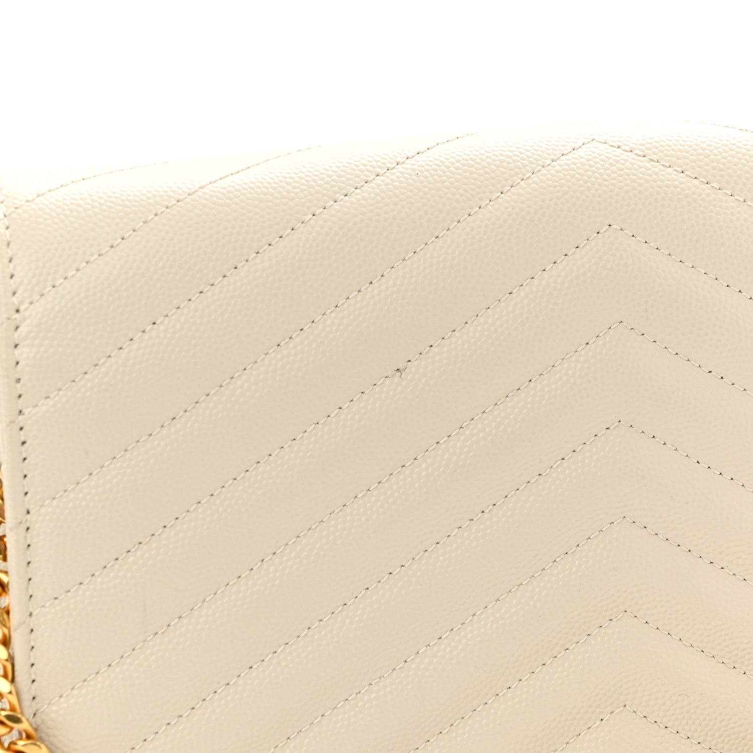 Saint Laurent Grain De Poudre Matelasse Chevron Monogram Chain Wallet Crema Soft 15 of 15
