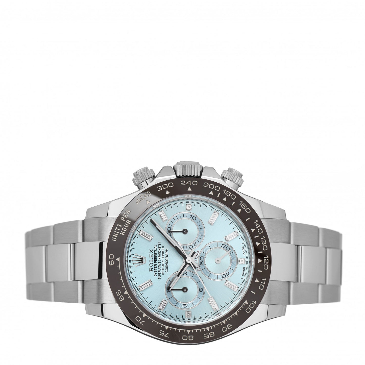 Platinum Diamond Baguette 40mm Oyster Perpetual Cosmograph Daytona Watch Ice-Blue 116506