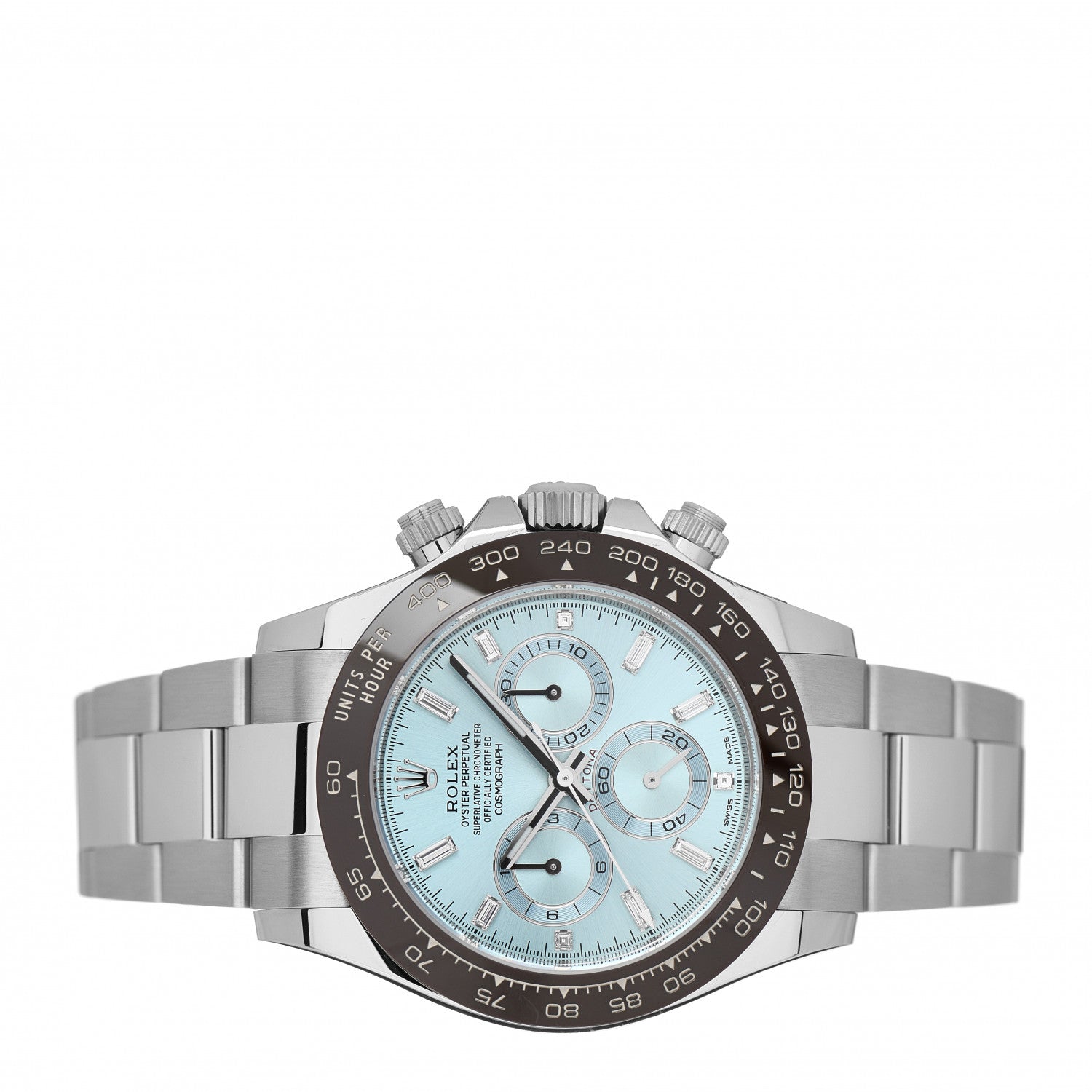 Rolex Platinum Diamond Baguette 40mm Oyster Perpetual Cosmograph Daytona Watch Ice-Blue 116506 2 of 5