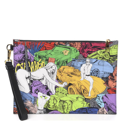 Versace Vitello Saffiano Print St.Machine Pouch Black Multicolor 1 of 5