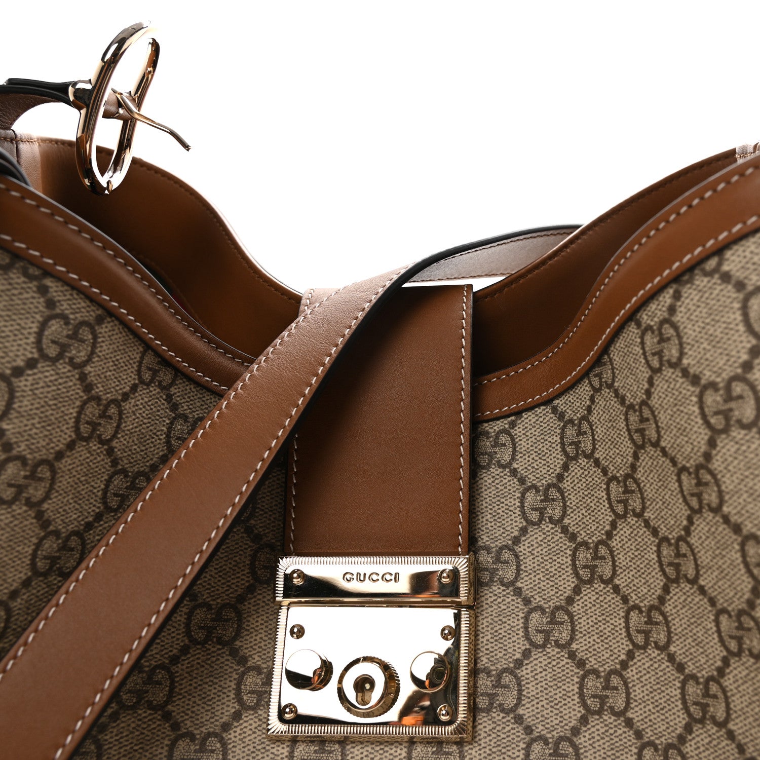 Gucci GG Icon Monogram Padlock Shoulder Bag Beige Dark Brown 7 of 9