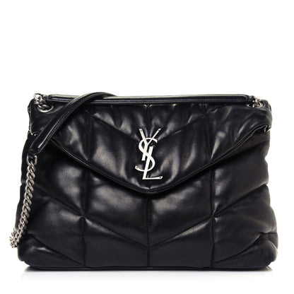Saint Laurent Lambskin Quilted Medium Loulou Puffer Monogram Chain Satchel Black 1 of 12