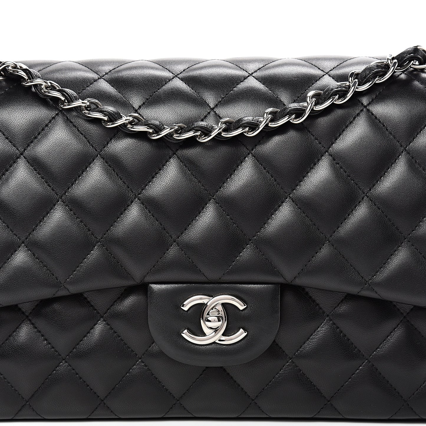 Lambskin Quilted Jumbo Double Flap Black
