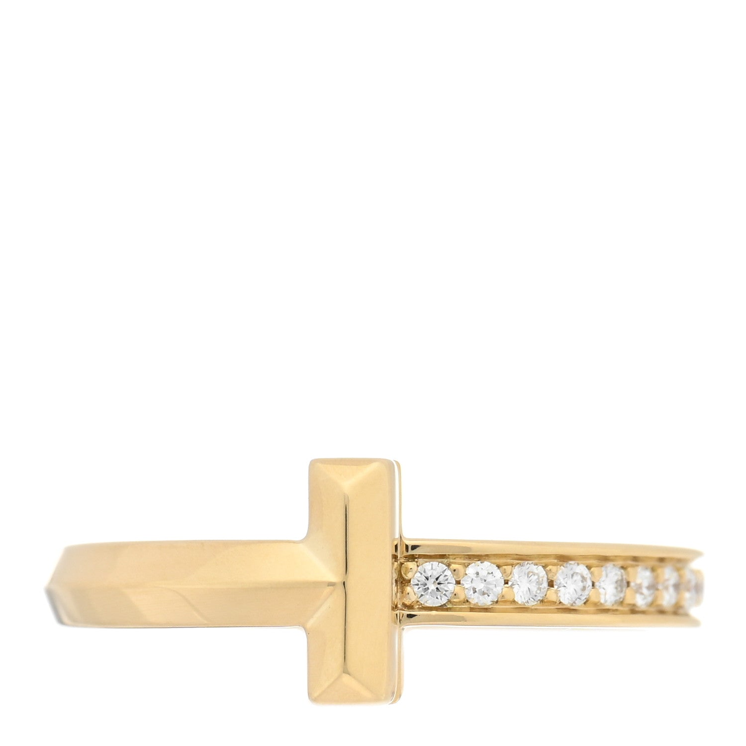 Tiffany 18K Yellow Gold Diamond T T1 Ring 51 5.75 1 of 5