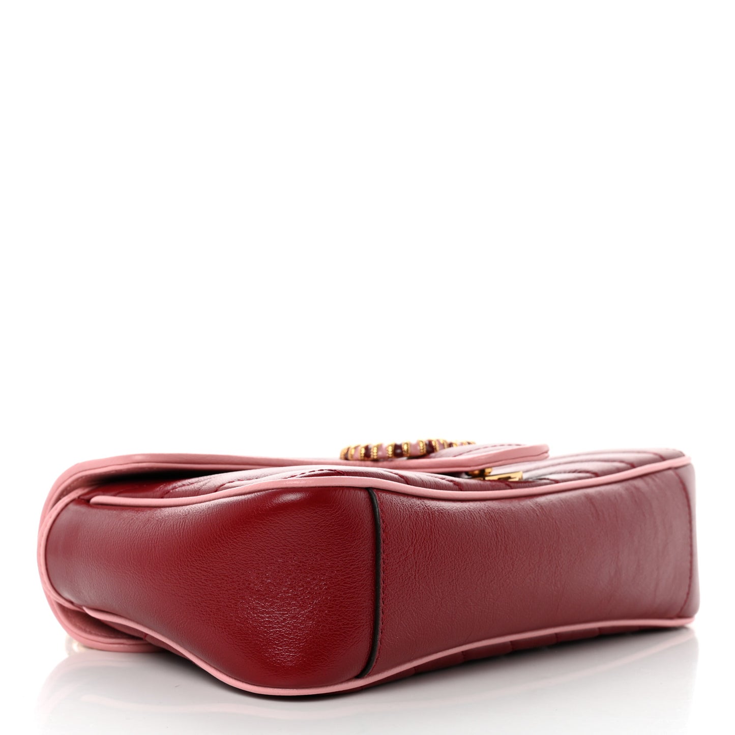 Azalea Calfskin Enamel Matelasse Diagonal Small Torchon GG Marmont Shoulder Bag New Cherry Red Wild Rose
