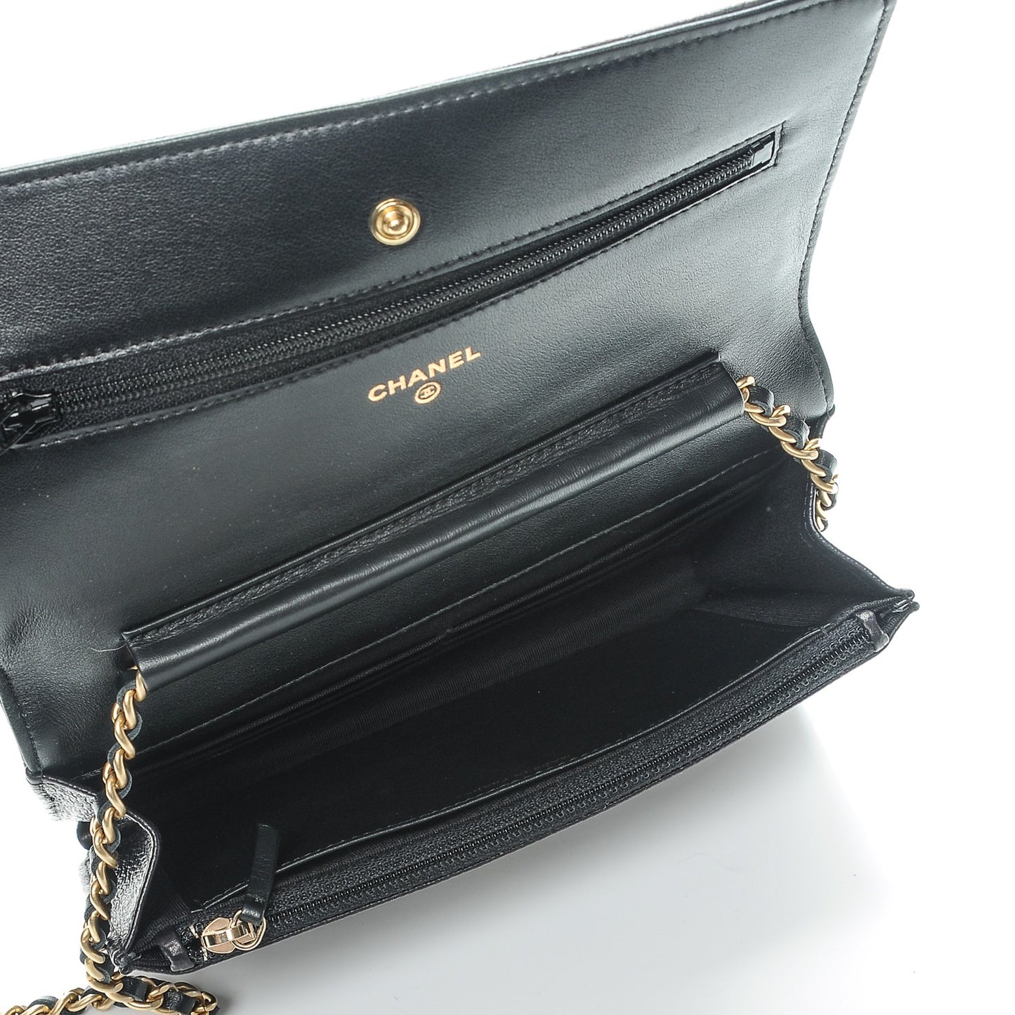 Letter Calfskin Embossed Quilted Wallet On Chain WOC Black