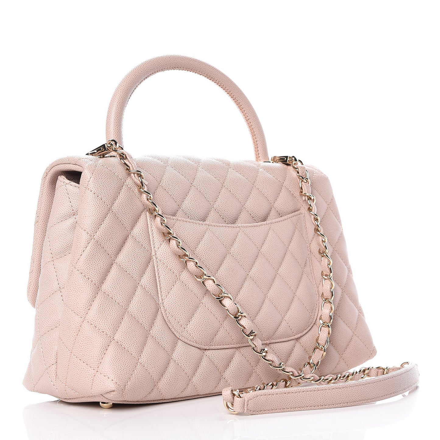 Caviar Quilted Small Coco Handle Flap Light Beige