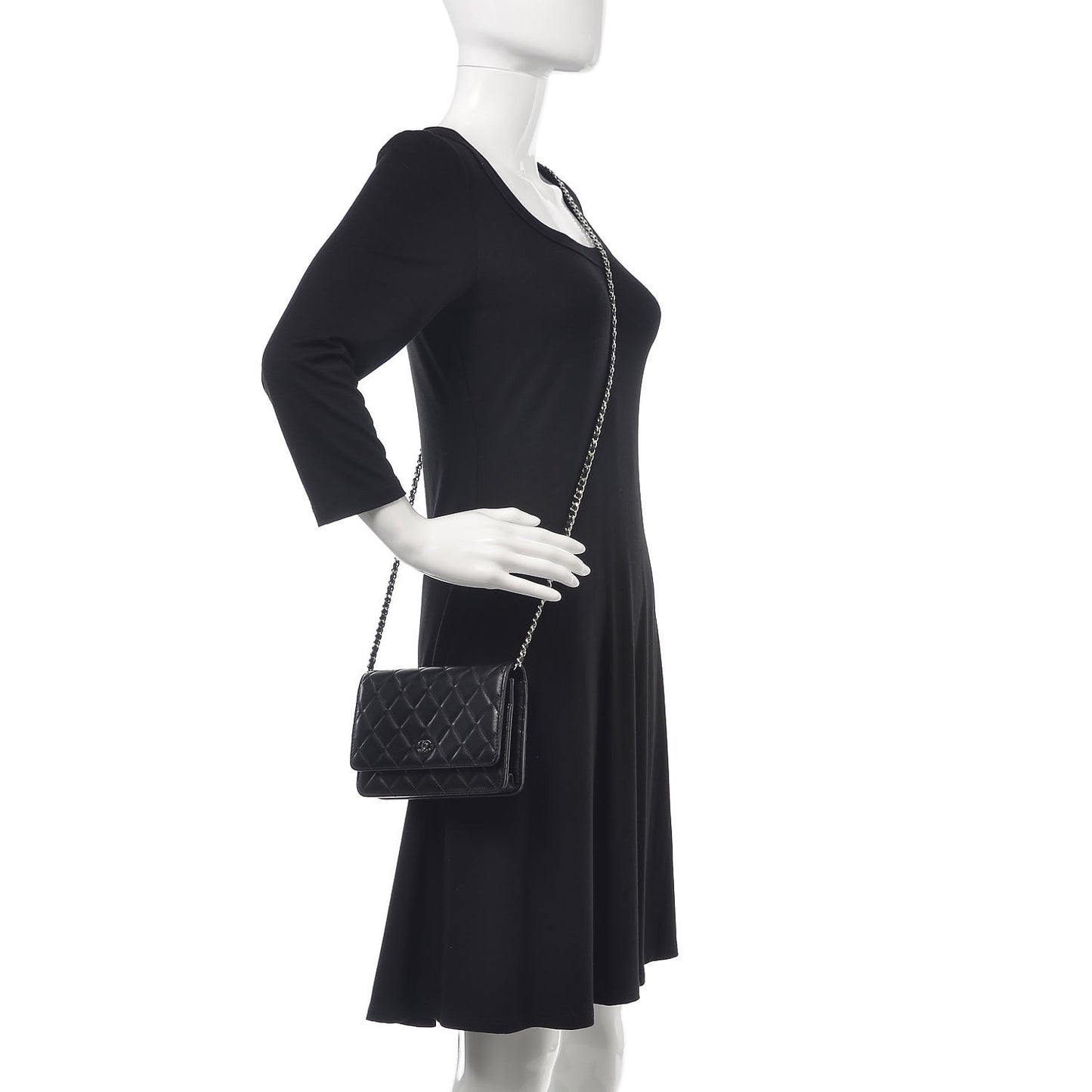 Lambskin Quilted Wallet On Chain WOC Black
