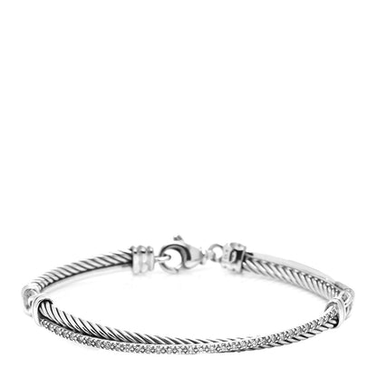 David Yurman Sterling Silver Diamond 3mm Crossover Bracelet 1 of 5