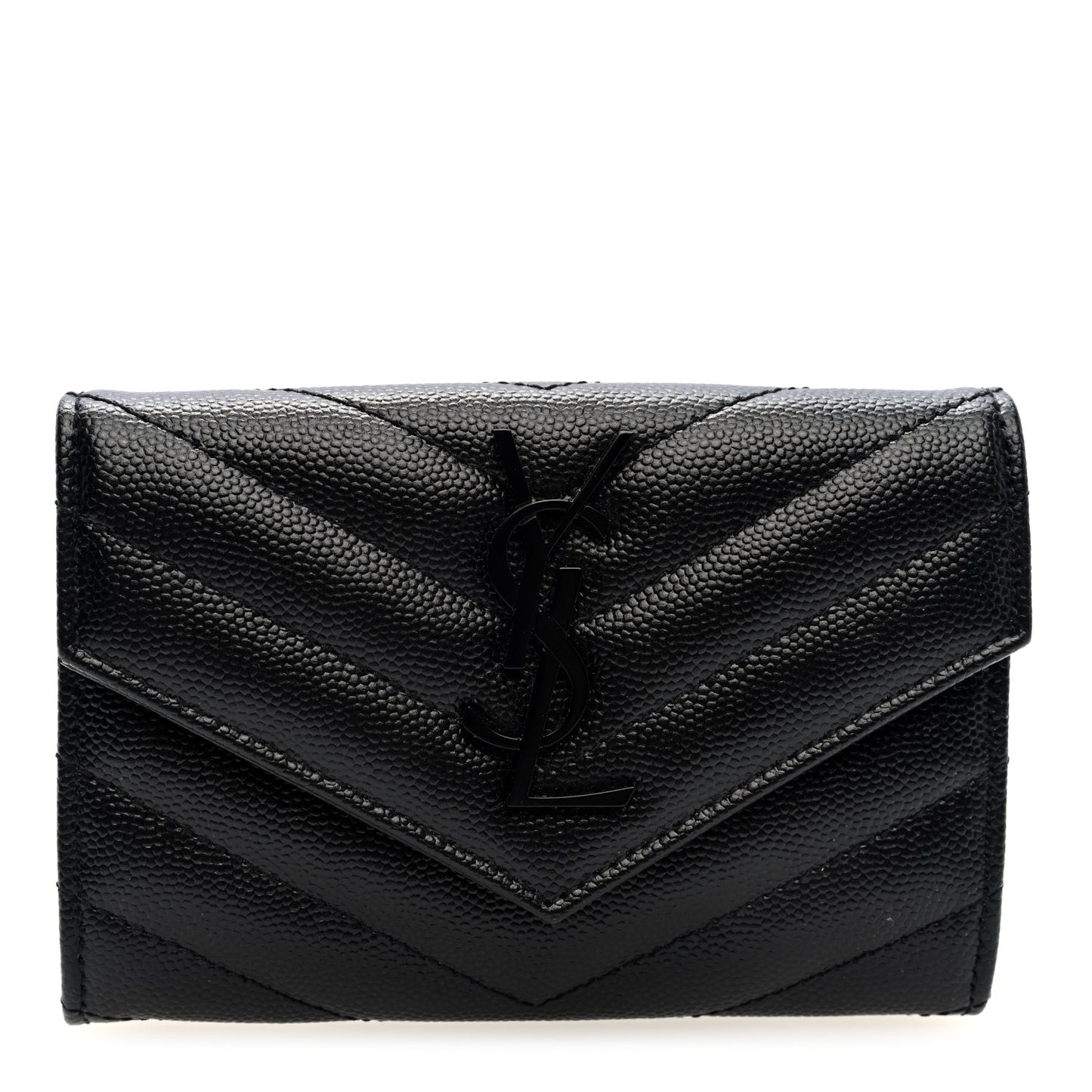 Grain De Poudre Matelasse Chevron Small Monochome Monogram Envelope Wallet Black