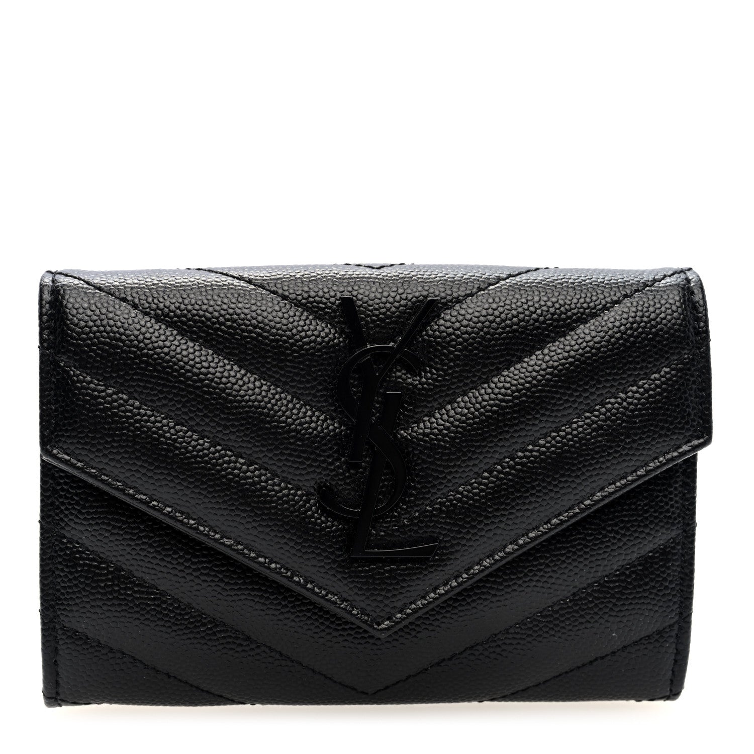 Saint Laurent Grain De Poudre Matelasse Chevron Small Monochome Monogram Envelope Wallet Black 1 of 7