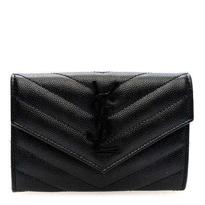 Saint Laurent Grain De Poudre Matelasse Chevron Small Monochome Monogram Envelope Wallet Black 1 of 7