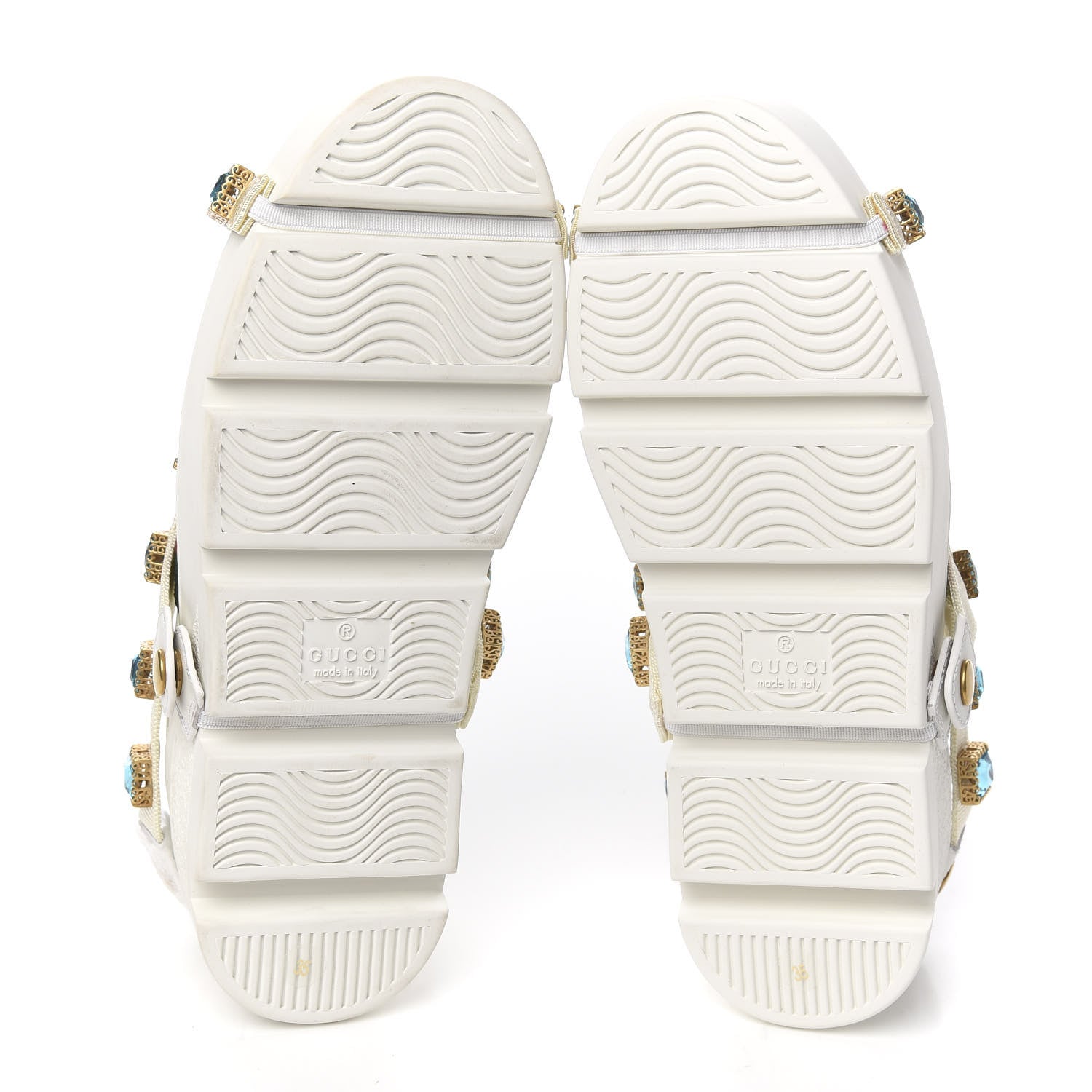 Gucci Calfskin Removable Crystals Bee Embroidered Womens Ace Platform Sneakers 35 White 6 of 11