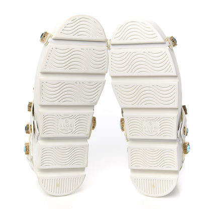 Gucci Calfskin Removable Crystals Bee Embroidered Womens Ace Platform Sneakers 35 White 6 of 11