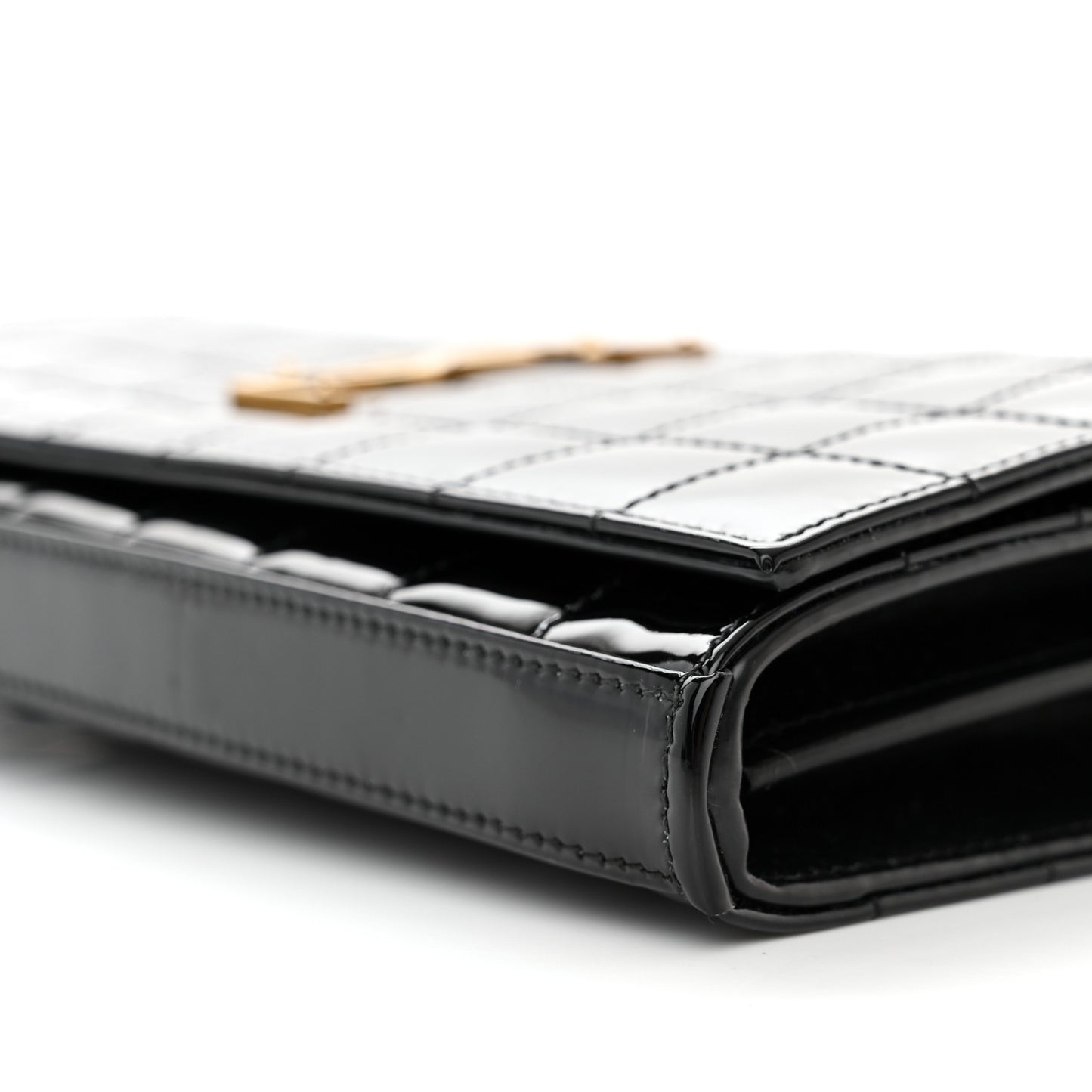 Patent Carre Quilted Cassandre Chain Wallet Black