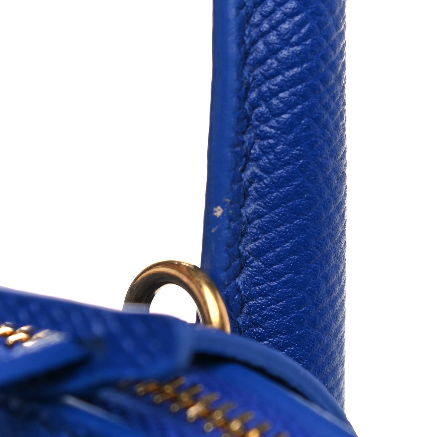 Signature Grained Calfskin Logo S Ville Top Handle Bag Bleu Roi White