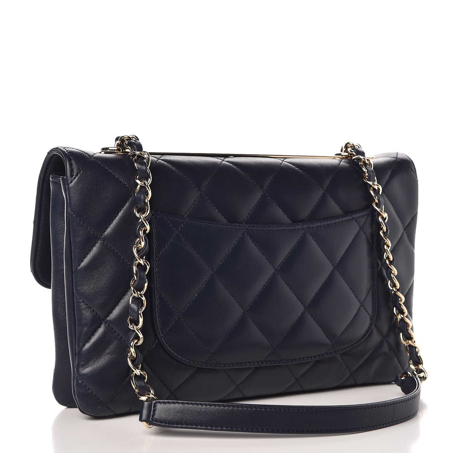 Lambskin Quilted Medium Trendy CC Flap Navy Blue