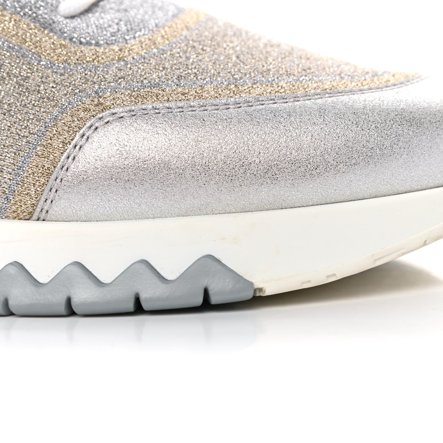 Metallic Knit Calfskin Suede Goatskin Bi-Color Womens Addict Sneakers 38 Multicolor Gris Argent