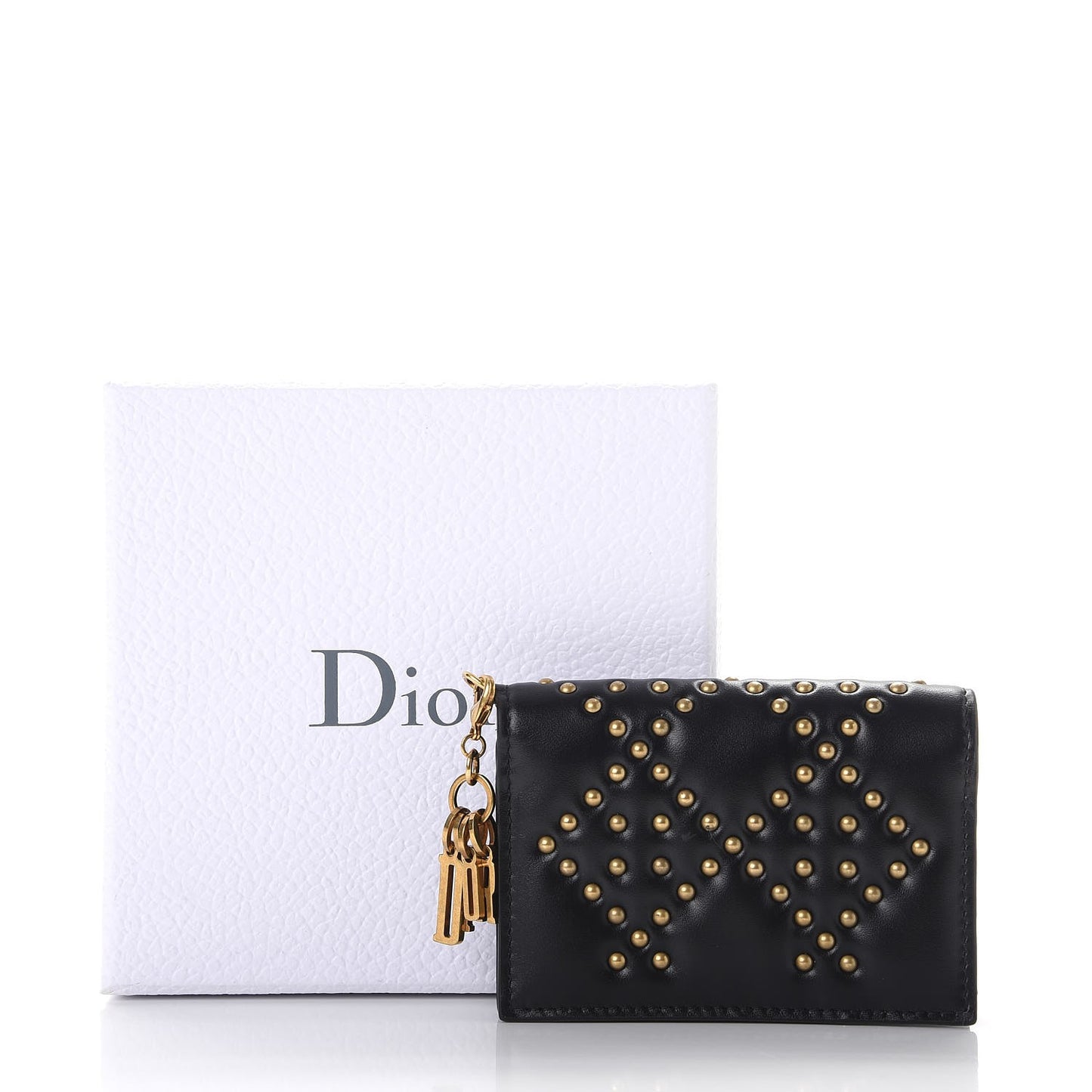 Lambskin Cannage Studded Lady Dior Card Holder Black