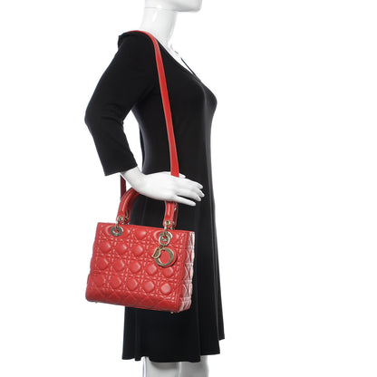 Christian Dior Lambskin Cannage Medium Lady Dior Red 2 of 13