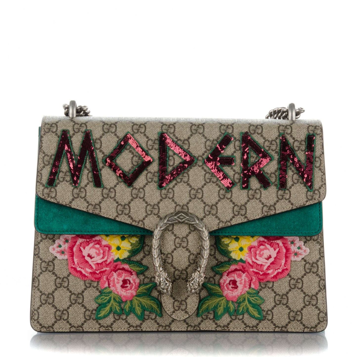 GG Supreme Monogram Embroidered Medium Dionysus Shoulder Bag Emerald